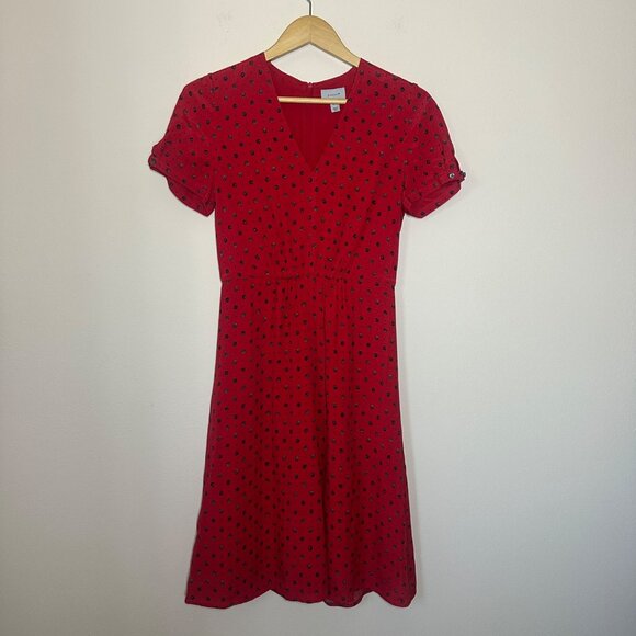 Jigsaw African Spot Tea Midi Dress Red Womens Size 2 UK 6 Office Boho Work Red - Picture 3 of 9